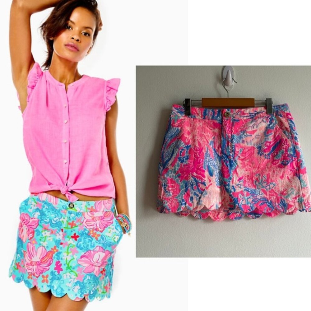 Lilly Pulitzer Sz 6 Pink Floral Scallop Hem Feminine Skort